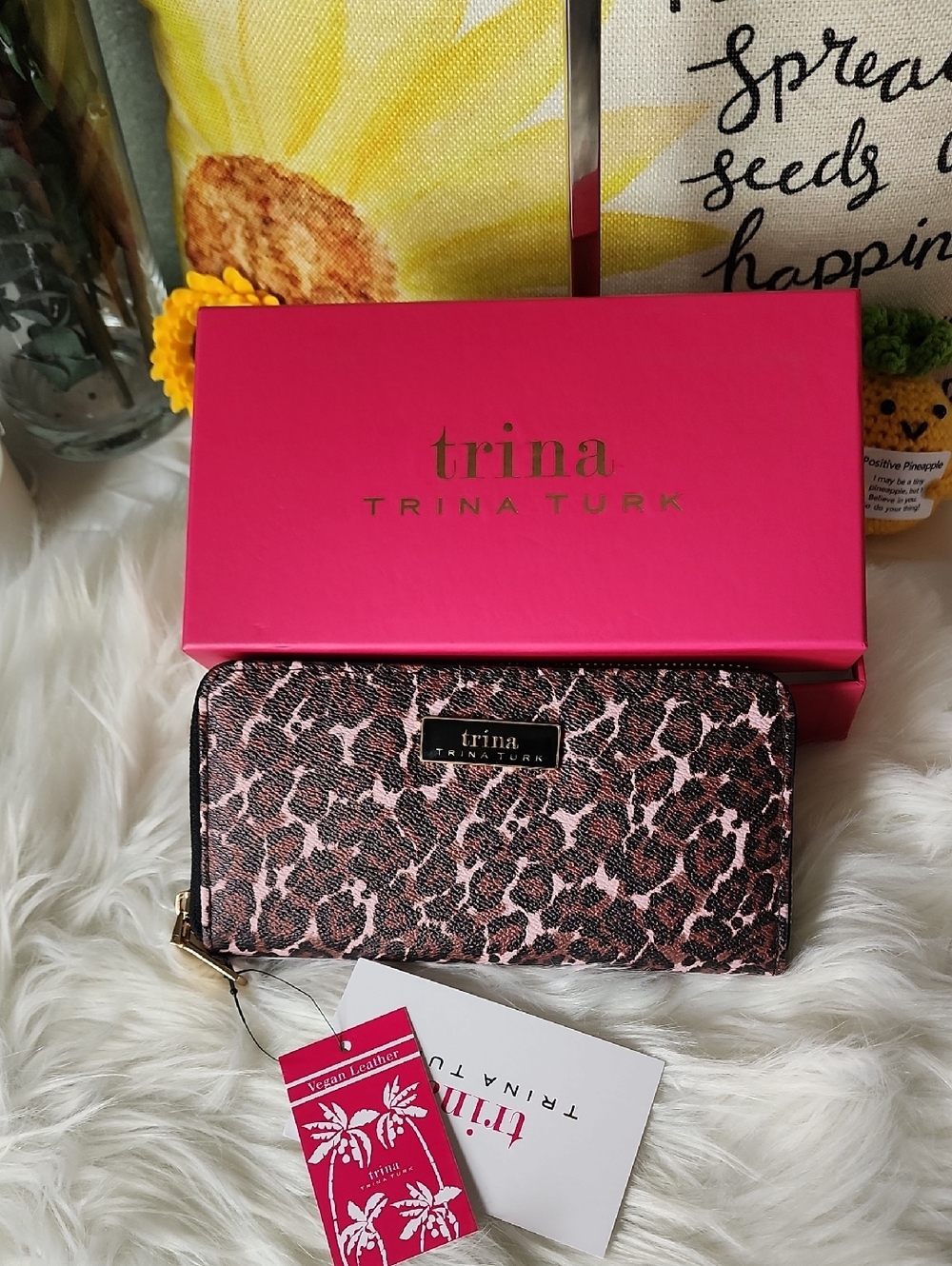 Trina Turk Pink and Black Leopard Print Zip Wallet NWT
